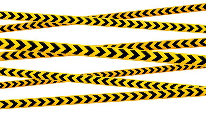 Crossed caution tape set. Yellow and black warning stripes. Repeating construction, hazard, danger sellotapes. Restriction prohibition zones adhesive tapes. Police line.