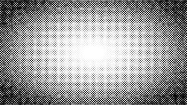 Halftone radial texture. Comic style grain background. Pop art faded textured frame. Grunge sand speckles effect. Dotted particle print wallpaper. Pixel gradient backdrop vector