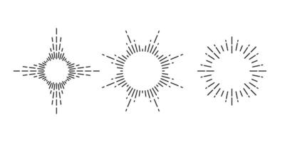 Retro sunburst frames set. Vintage sunlight rays collection. Stylized sunshine, radial rays, sunbeams, firework, explosion symbols. elements vector
