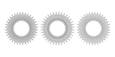 Sunburst frames set. Retro sun light rays element collection. Vintage radial rays, sunbeams, firework or explosion for emblem, logo, tag, stamp, banner. vector