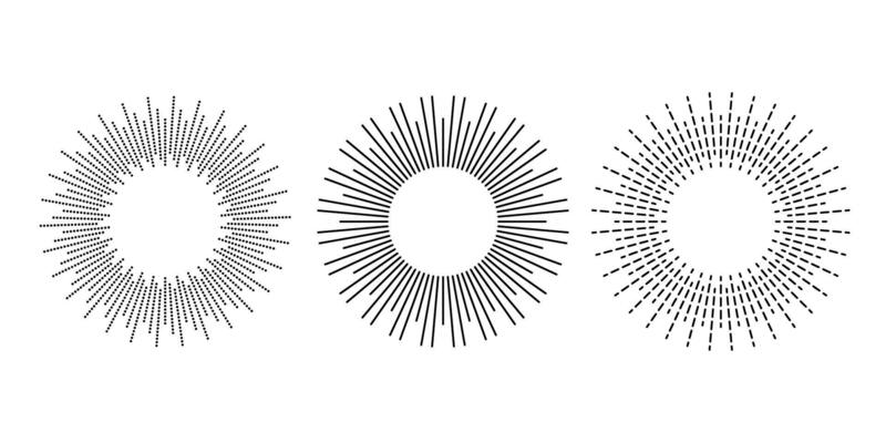 Sunburst frame set. Retro sun light rays element collection. Vintage radial rays, sunbeams, firework or explosion for emblem, logo, tag, stamp, banner
