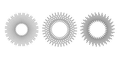 Sunburst frames set. Retro sun light ray element collection. Vintage radial rays, sunbeams, firework or explosion for emblem, logo, tag, stamp, banner. vector