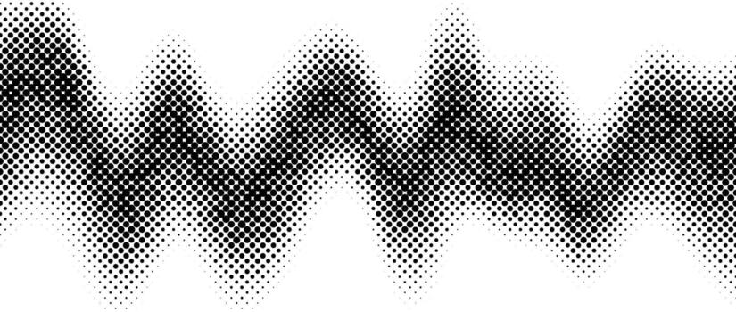 Halftone wave gradient texture. Faded noise grain wallpaper. Black and white grunge grit surface. Pixelated speckles, dots and particles. Backdrop overlay vector