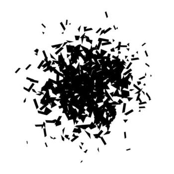 Debris and shatters in radial shape. Black broken pieces, specks, speckles and particles. Abstract explosion burst textured element vector
