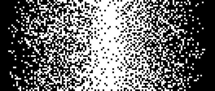 pixelado trama de semitonos degradado textura. desvanecimiento píxel ruido textura. disolviendo negro y blanco fondo de pantalla. horizontal antecedentes vector