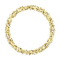 Golden confetti circle frame. Glowing dotted glitter background. Simple gold dots round form. Sparkling halftone ring. Christmas decoration element. vector
