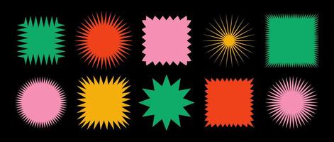 Colorful zig zag edge square and circle shapes collection. Jagged patches set. Bright graphic design elements for decoration, banner, poster, template, sticker, badge. vector