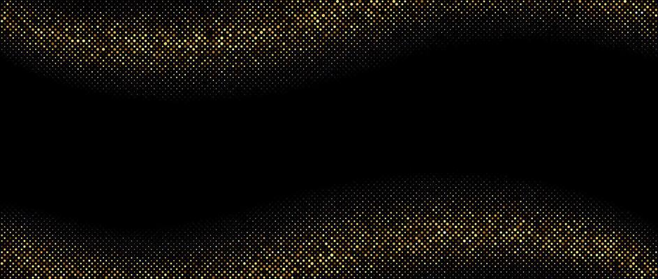 Golden wavy halftone gradient background frame. Shining comic glitter texture. Pop up dotted sparkle pattern wallpaper. Retro design template for banner, flyer, poster, presentation.