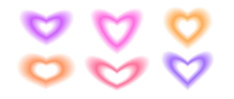 Y2k heart shape set. Trendy blurry aura collection. Blurred gradient elements for logo, templates, badges, stickers. vector