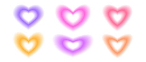 Y2k heart shape set. Trendy blurry aura collection. Blurred gradient elements for logo, template, badge, sticker vector