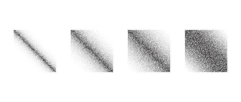 Textured fading gradient set. Black dotted square element collection. Stippled shades object pack. Noise grain dotwork shapes. Halftone effect illustrations bundle. vector