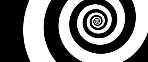 Hypnotic spirals background. Radial optical illusion. Black and white swirl tunnel wallpaper. Horizontal spinning concentric curves. Vortex or whirlpool design for poster, banner, flyer. vector