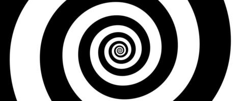 Hypnotic spirals background. Radial optical illusion. Black and white swirl tunnel wallpaper. Horizontal spinning concentric curves. Vortex whirlpool design for poster, banner, flyer vector
