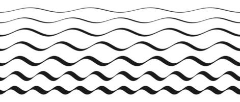 Wavy border pattern set. Repeating wave lines collection. Graphic design elements for decoration. Squiggle and curvy dividers and separators pack. vector