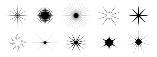 Blinks and twinkles set. Retro bling stars collection. Abstract black starburst shine effect pack. Design element template for poster, banner, card, icon, label, collage, flyer. vector