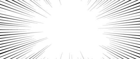Radial speed lines background. Comic book explosion lines wallpaper. Abstract black and white flash frame design. Manga or anime cartoon light ray or beam sunburst. Effect illustration vector