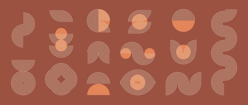 boho estilo lineal arco elemento recopilación. terracota diseño formas con estrellas, arcos y marco. bohemio decorativo ornamental frontera formas para insignia, icono, póster, bandera, modelo vector