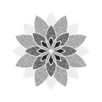 Stipple flower background. Dotted ornament mandala. Noise grain star shape. Abstract black floral petals decoration. Dotwork radial pattern design for tattoo, poster, clothes, badge, sticker. vector