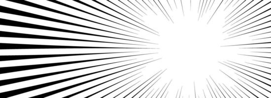 Comic speed line background. Cartoon book explosion effect. Black radial linear pattern frame. Pop art flash beams or rays. Superhero impact backdrop. Manga or anime sun burst lines wallpaper. vector