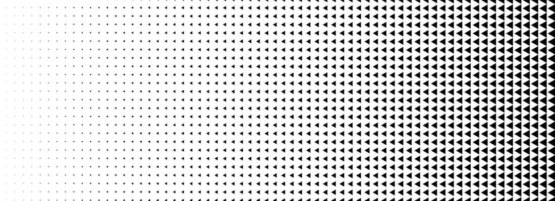 Fading triangle halftone gradient texture. Black and white abstract geometric background. Tech triangular halfton gradation pattern. Vanishing mosaic arrow wallpaper for poster, banner, booklet