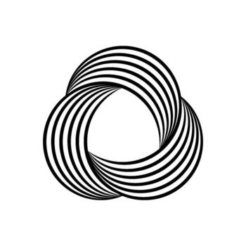 Impossible symbol. Rounded triangle linear shape. Infinite trinity sign. Overlapping thin lines pyramid. Optical illusion art. Design element for logo, icon, print, cover. Abstract vector