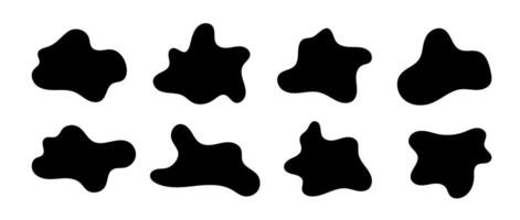 Abstract organic shapes collection. Irregular liquid forms set. Black amoeba blobs, blotches, drops or stains bundle. Different design elements for label, sticker, banner, bubble, collage. vector
