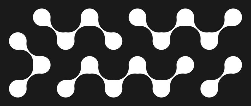 Black and white meta balls set. Diagonal connected morph dots. Liquid blobs pattern collection. Thin integration abstract concept. Rounded design element bundle for logo, icon, emblem, poster. vector