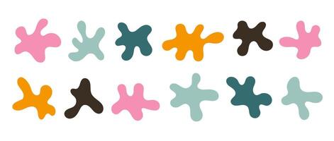 Abstract organic shapes collection. Irregular liquid forms set. Curved amoeba blobs, blotches, drops or stains bundle. Morphing design elements for label, sticker, banner, tag, collage. vector