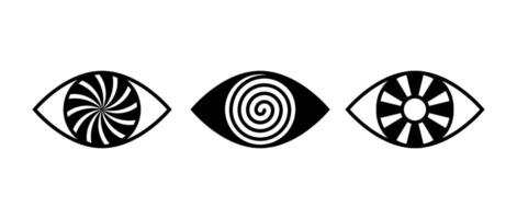 Eyes sign set. Vision outline symbols collection. Hypnosis eyeball concepts pack. Watching or observing icon elements for poster, banner, brochure, leaflet, booklet. Illustration bundle vector