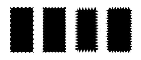Zig zag edge rectangular shapes collection. Jagged rectangle patches set. Black graphic design elements for decoration, banner, poster, template, sticker, badge, collage. vector