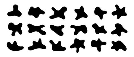 Abstract organic shapes set. Irregular liquid forms collection. Black amoeba blobs, blotches, drops and stains pack. Various design elements for label, sticker, banner, bubble, label. vector