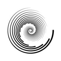 Spiral lines element. Radial spinning stripes texture. Black circle swirl shape. Abstract geometric background design for poster, banner, logo, icon, collage, tattoo, sticker, tag, emblem. vector