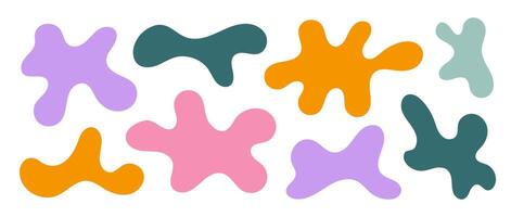Abstract organic shapes collection. Irregular liquid forms set. Curved amoeba blobs, blotches, drops or stains bundle. Different design elements for label, sticker, banner, tag, collage. vector