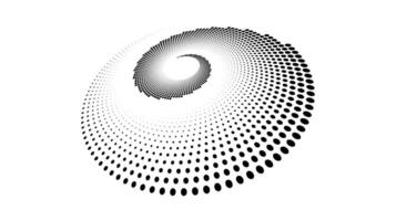 Dotted spiral lines element. Radial spinning halftone texture. Circle swirl dots shape in perspective. Abstract background for poster, banner, logo, icon, collage, decoration, tag, emblem. vector