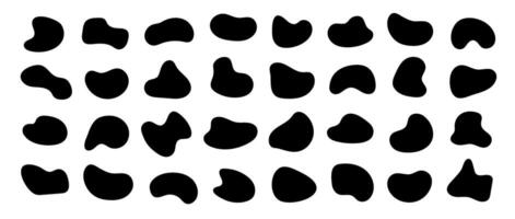 Abstract organic shapes collection. Irregular liquid forms set. Black amoeba blobs, blotches, drops and stains pack. Different design elements for label, sticker, banner, speech bubble. vector