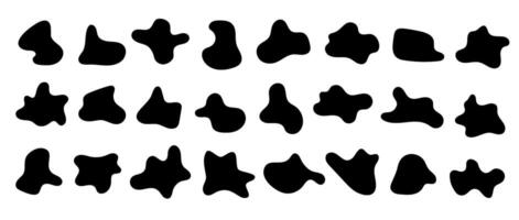 Abstract organic shapes set. Irregular liquid forms collection. Black amoeba blobs, blotches, drops and stains pack. Different design elements for label, sticker, banner, bubble, label. vector