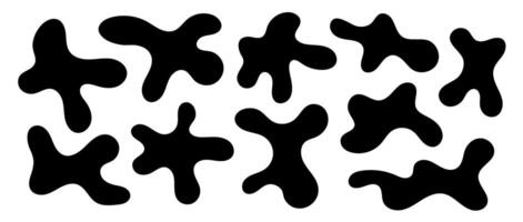 Abstract organic shapes. Irregular liquid forms set. Black amoeba blobs, blotches, drops or stains collection. Different design elements pack for decor, sticker, banner, bubble, collage. vector