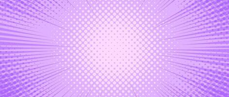 Purple radial dotted comic background. Speed lines wallpaper with pop art halftone texture. Anime cartoon rays explosion backdrop for poster, banner, print, magazine, cover. Lilac illustration vector