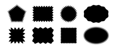 Zig zag edge shape collection. Black jagged rectangle, square, circle, pentagon, ellipse form set. Wavy element pack for banner, poster, sticker, badge, label, tag, flyer. Illustration bundle vector