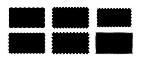 Zig zag edge rectangle shape collection. Jagged rectangular elements set. Black graphic design elements for decoration, banner, poster, template, sticker, badge, label, tag. vector