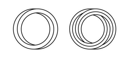 Impossible circle shapes set. Line optical symbols. Outline mobius strips. Infinite loop objects. Abstract unreal geometric forms. Linear puzzle design elements for logo, icon, label, tag. vector