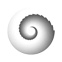 punteado espiral líneas elemento. radial hilado trama de semitonos textura. circulo remolino puntos forma. resumen geométrico cáscara antecedentes para póster, bandera, logo, icono, collage, tatuaje. vector