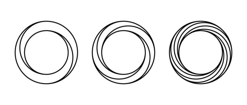 imposible circulo formas colocar. línea óptico espejismo anillos contorno Mobius tiras. infinito bucle. resumen irreal geométrico formularios lineal rompecabezas diseño elementos para logo, icono, etiqueta, etiqueta. vector