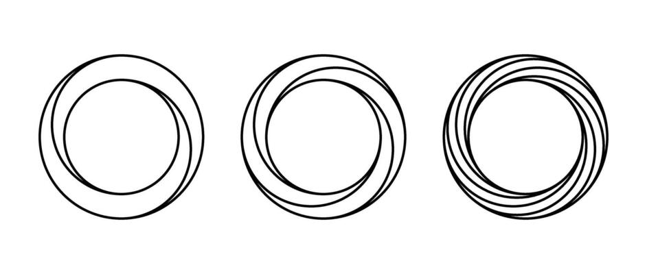 Impossible circle shapes set. Line optical illusion rings. Outline mobius strips. Infinite loop. Abstract unreal geometric forms. Linear puzzle design elements for logo, icon, label, tag.