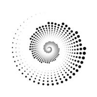 punteado espiral líneas elemento. radial hilado trama de semitonos textura. circulo remolino puntos forma. resumen geométrico antecedentes para póster, bandera, logo, icono, collage, tatuaje. vector