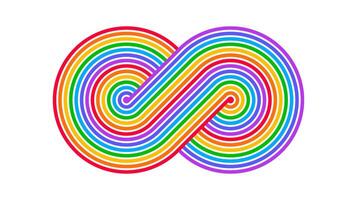 Rainbow Infinity sign. Colorful mobius eternal symbol. Stylized moebius endless shape. Bright design illustration for logo, sign, icon, poster, banner, background, cover, print. vector