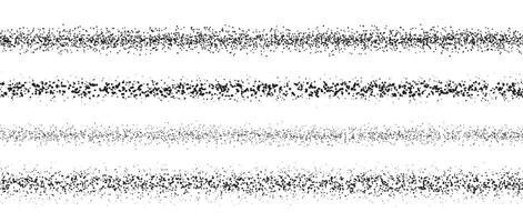 Repeating stippled stroke set. Grain dotted brush lines collection. Grunge sprinkle spray texture pack. Dirty dust sand noise horizontal elements. Splattered dotted stripes or dividers. vector
