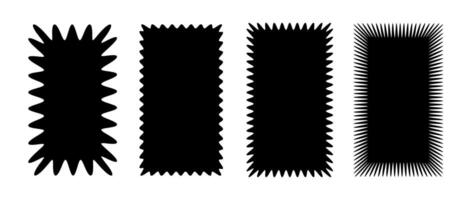 Zig zag edge rectangular shapes collection. Jagged rectangle patches set. Black graphic design elements for decoration, banner, poster, template, sticker, badge, collage, label. vector