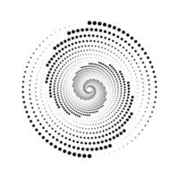 punteado espiral líneas elemento. radial hilado trama de semitonos textura. circulo remolino puntos forma. resumen geométrico antecedentes para póster, bandera, logo, icono, collage, tatuaje, etiqueta. vector