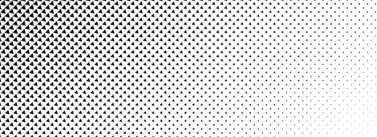 Fading triangle halftone gradient texture. Black and white abstract geometric background. Tech triangular halfton gradation pattern. Vanishing mosaic arrow wallpaper for banner, booklet, poster vector